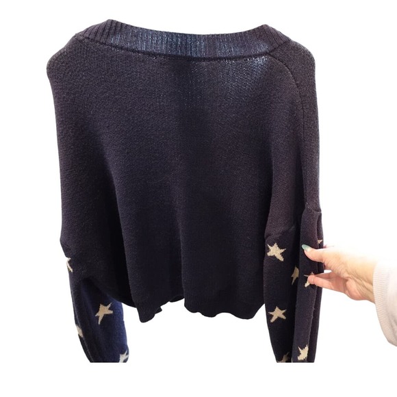 STORIA Navy Crop Carigan Sweaster with Ecru  STARS on sleeve  womans M - Picture 2 of 8